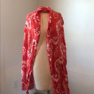 Coral red patterned scarf